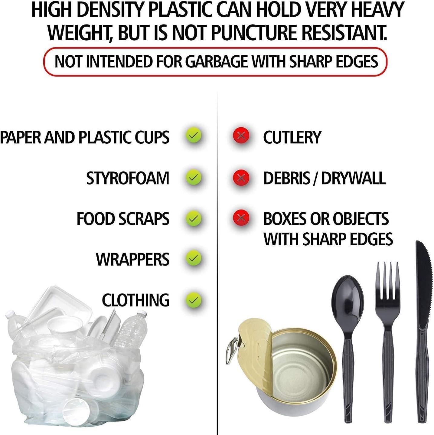 Aluf Plastics High Density Trash Bags, 12-16 Gallon, 2000 Count, 16 Micron (eq), 24" x 33", Clear, For Bathroom, Office, Industrial, Commercial, Janitorial, Municipal, & Recycling