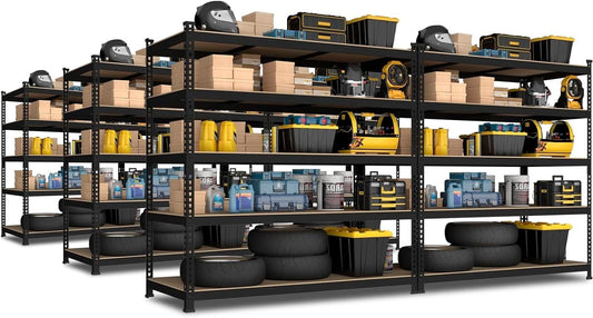 PrimeZone 6 Pack Heavy Duty Storage Shelves - 47" W x 18" D x 71" H 5 Tier Adjustable Garage Storage Shelving, Metal Storage Utility Rack Shelf Unit for Warehouse Pantry Closet Kitchen, Black