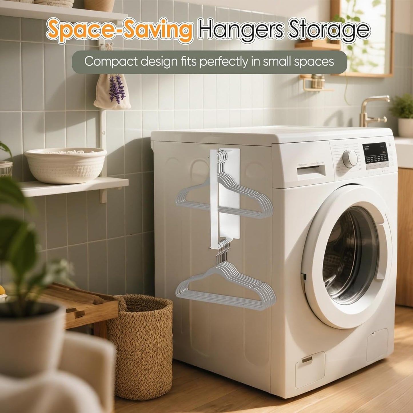 Magnetic Hanger Organizer, Strong Magnetic Hanger Holder for Washing Machine Dryer, Laundry Room Organization Space Saving Hanger Storage Rack Stacker, White