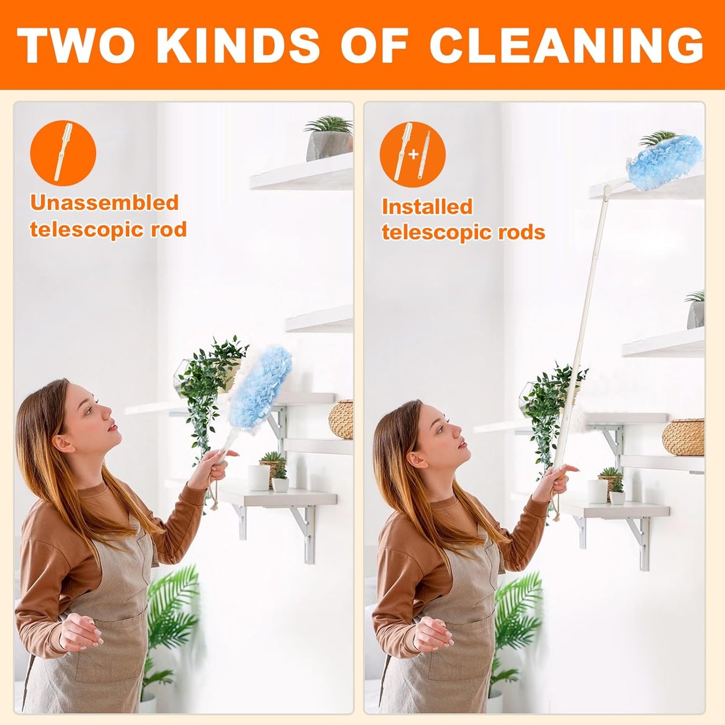 Heavy Duty Duster Refills for Swiffer Dusters, 360° Multi-Surface Microfiber Duster Refills with 2.5 ft Extended Handle, Unscented Disposable Feather Dusting Kit (30 Count Refills, 2 Handles)