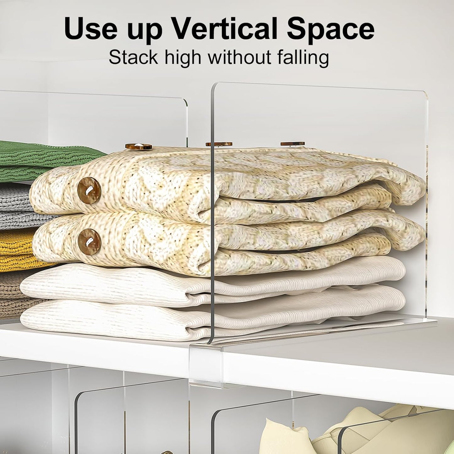 Shelf Dividers Purse Organizer for Closet: 6-Pack Acrylic Bag Storage Organizer for Handbags, Clutches, Clothes, Sweater, Towel on Wood Shelves