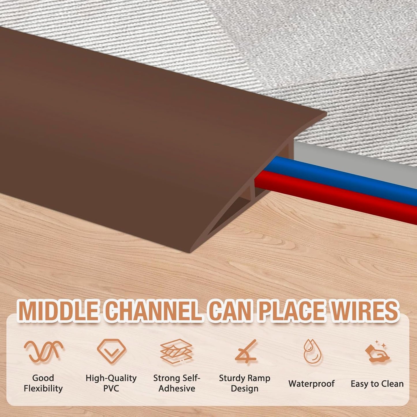 Floor Transition Strip Self Adhesive Vinyl Door Threshold for Doorways Carpet Edging Trim Overlap Edge Reducer for Laminate Floor, Carpet, Tile (Brown, 3/5" to 4/5", 10Ft)