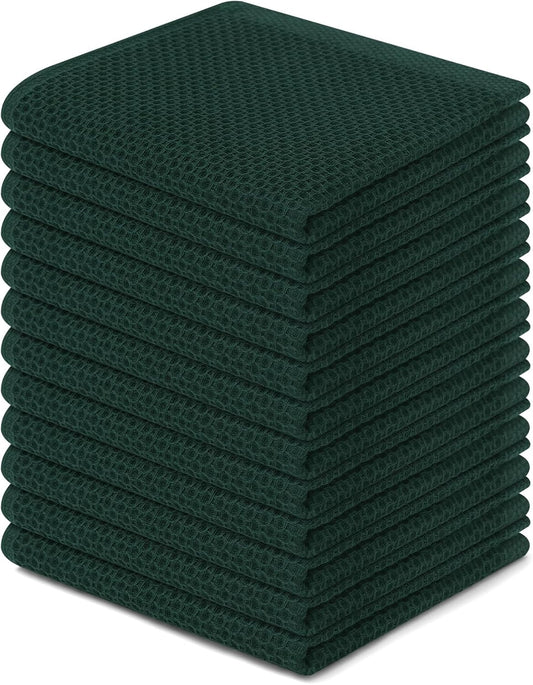 Homaxy 100% Cotton Waffle Weave Kitchen Dish Cloths, Ultra Soft Absorbent Quick Drying Dish Towels, 12 x 12 Inches, 12-Pack, Blackish Green