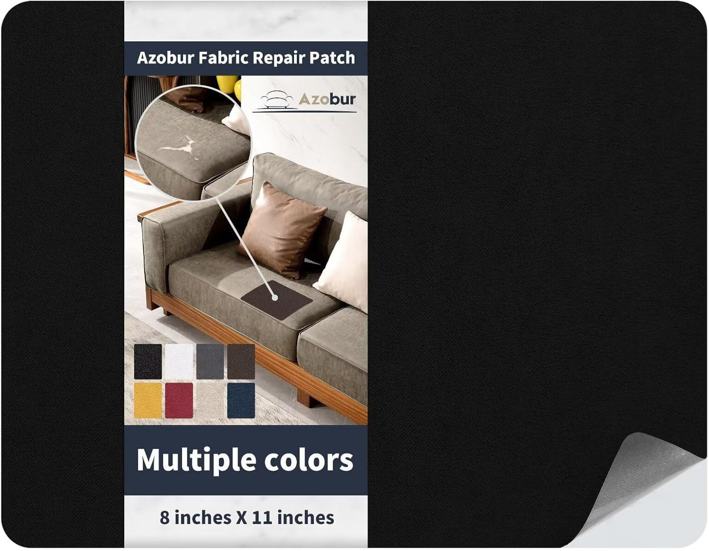 Azobur Velvet Patch,Self-Adhesive Rectangular Flannel Fabric Patch,Multicolor Available Anti Scratch Velvet 8X11 Inch Peel and Stick for Sofas, Automotive Interior, Handbags,and Pillow (Black)