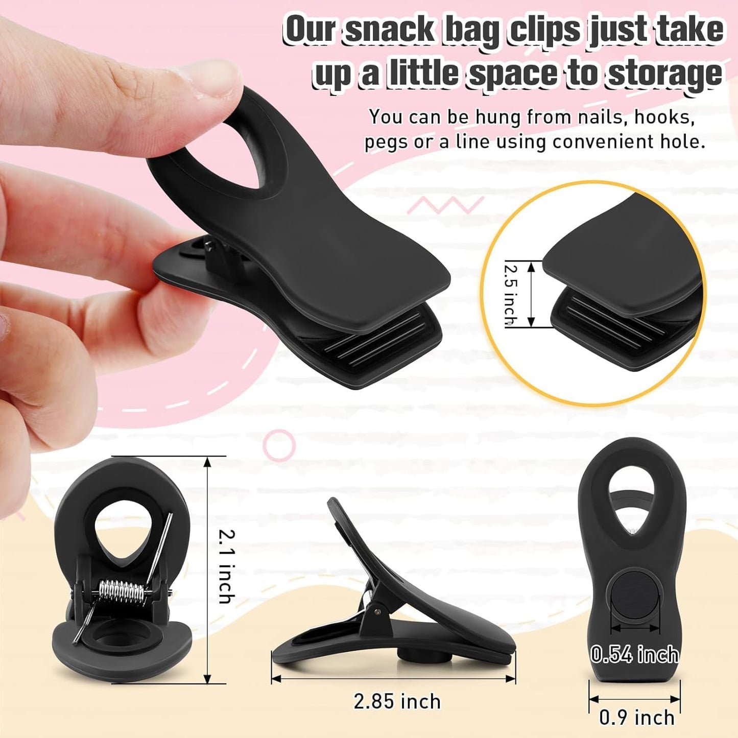 FINDMAG 24 Pack Magnetic Chip Clips for Food Storage, Plastic Bag Clips with Strong Magnet for Fridge, Snack Bags, Chips, and Kitchen Use (Black)