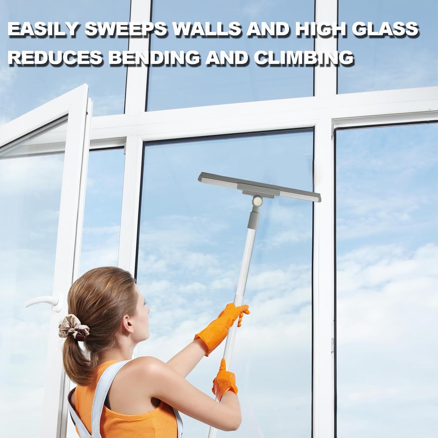 Squeegee Broom for Floor Shower Squeegee with Long Handle Rubber Wiper for Bathroom Tile Shower Glass Car Window Deck Patio Cleaning