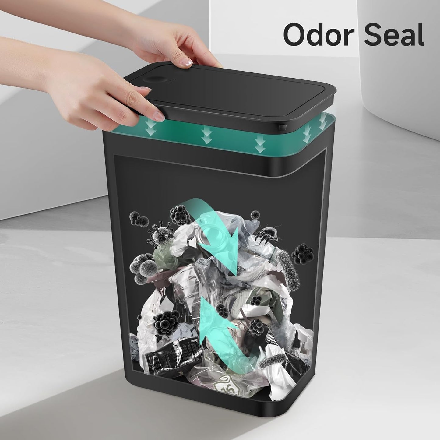 TIPGO Bathroom Trash Can with Lid, 4 Gallon / 15 Liter Small Garbage Can, Press Top Bin, Plastic Wastebasket with Pop-Up Lid for Bedroom, Living Room, Office (Black, 2 Pack)