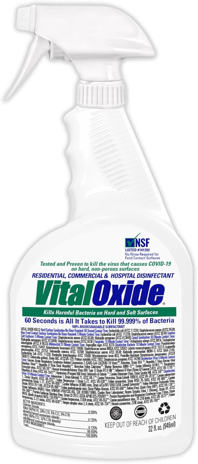 Vital Oxide Disinfectant, Deodorizer, Cleaner, Food-Contact Sanitizer, Virucide –(EPA registration #82972-1) – Kills Mold & Mildew, Eliminates Odors – 32 oz