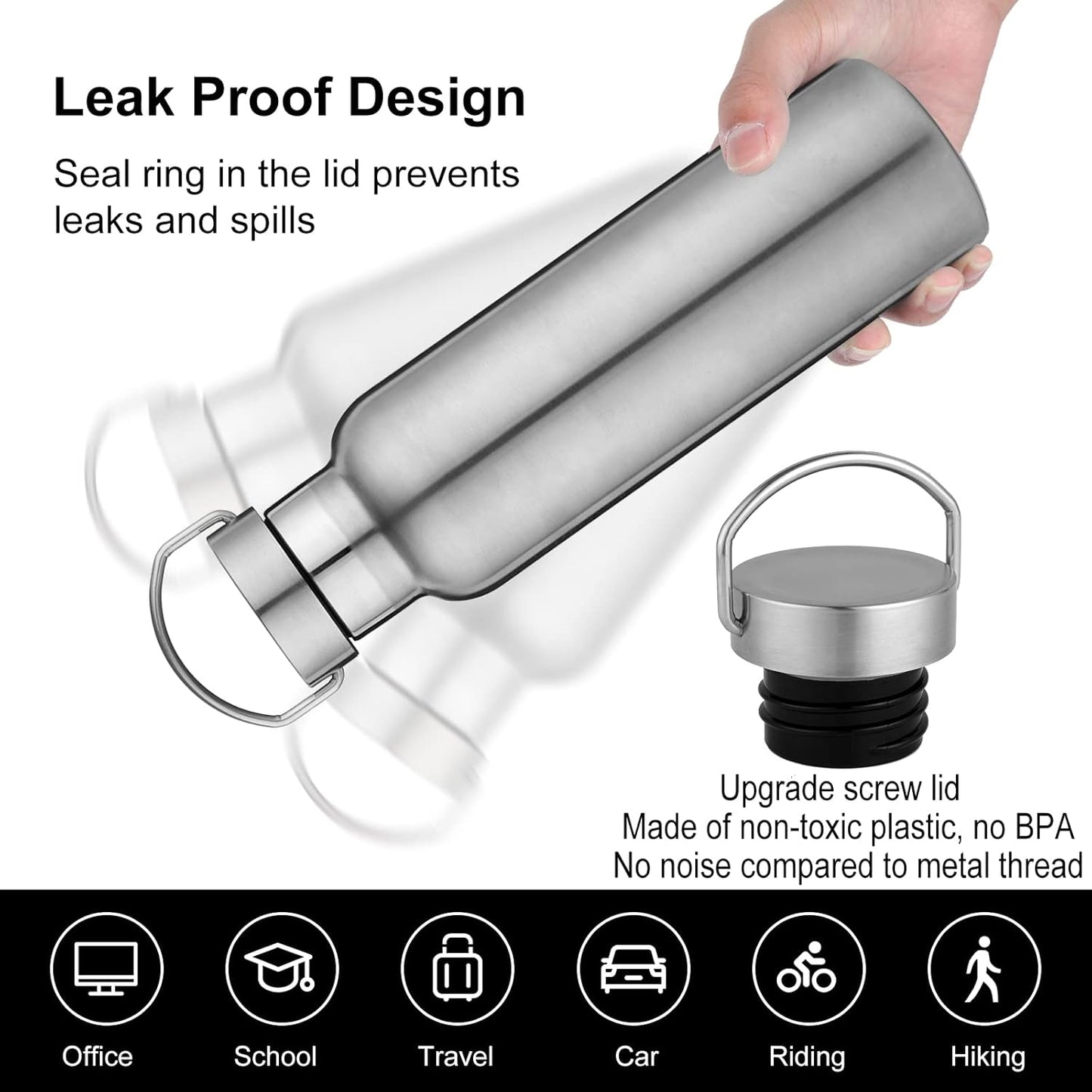 Neihepal 20 oz Insulated Water Bottles Bulk 8 Pack,Stainless Steel Double Wall Sport Bottle with Lid of Handle,Metal Reusable Thermoses Flask with Cup Cap for School,Hikers,Gift (Silver,Set of 8)