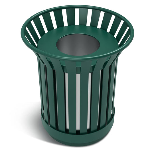 8Gallon Round Large Outdoor Trash Can, Heavy Duty Metal Slatted Garbage Can Outdoor, All Weather Resistant Commercial Garbage Cans, Waste Receptacle in Park, School, Beach, Patio (Green, Medium)