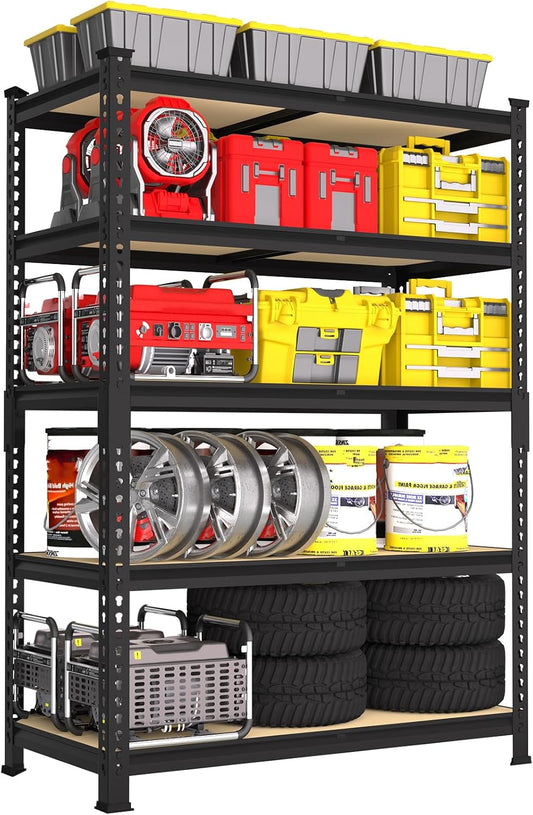 PrimeZone 35.5" x 12" x 72" Heavy Duty Storage Shelves - 5 Tier Adjustable Garage Storage Shelving, Metal Storage Utility Rack Shelf Unit for Warehouse Pantry Closet Kitchen, Black