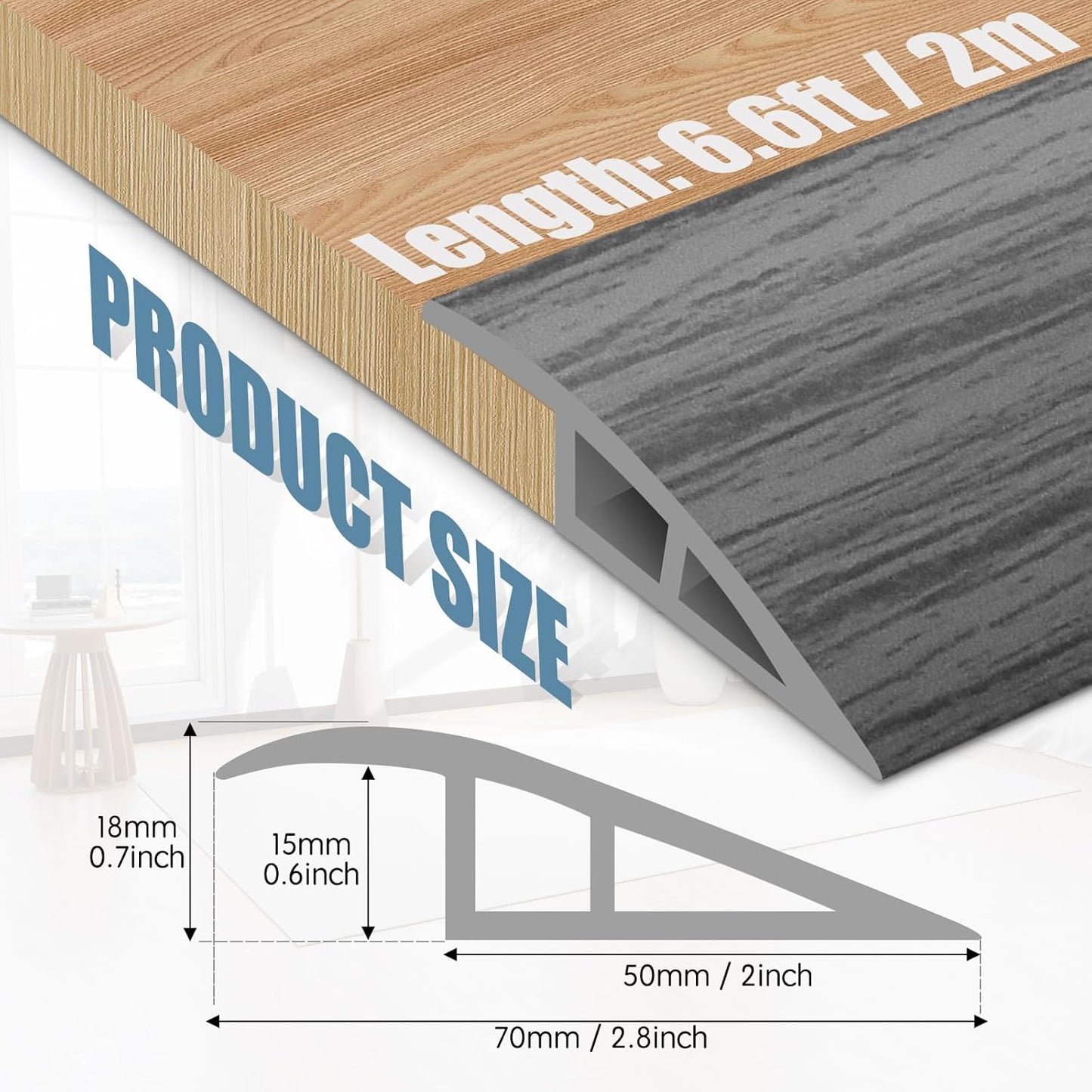 Floor Transition Strip Door Threshold 79" Floor Transition Reducer Trim on The Edges Threshold Strip Self Adhesive Suitable for Doorways, Tiles, Carpet