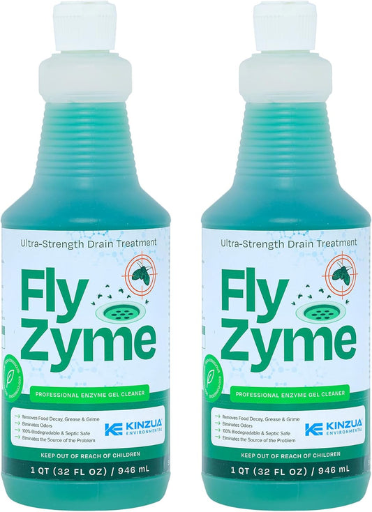 Kinzua Environmental Fly-Zyme, Highly Concentrated Enzyme Drain Cleaner for Pipes, Drain Gel for Fruit Flies, Organic Waste Degrader & Odor Neutralizer, 32 fl oz, Pack of 2