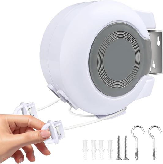 Retractable Clothesline Outdoors, 49 Feet PVC Heavy Duty Retractable Clothes Line, Compact Design Clothes Line Outdoors Space Saving, Weatherproof for Garden, Patio, Balcony