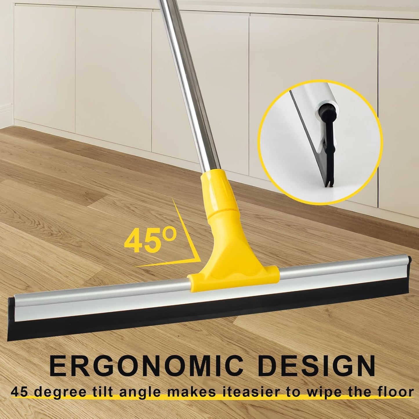 17.2"Professional Floor Scrubber Shower Squeegee,Rubber Silicone Broom with Long Stainless Steel Handle for Kitchen, Swimming Pool, Concrete Floors,Shower Tiles,Garages,Windows,Glass,Pet Hair Removal