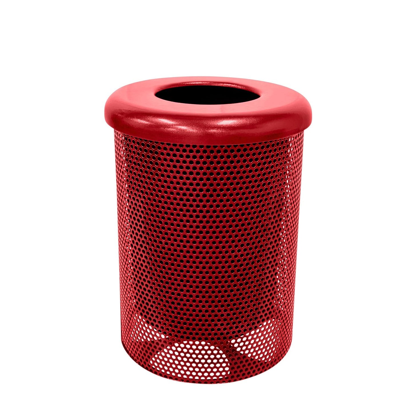 COATEDOUTDOORFURNITURE RFT-P-TXTRED Heavy Duty Round Trash Receptacle with Flat Top, Liner Included, 32 Gallon, Textured Red, Made in America