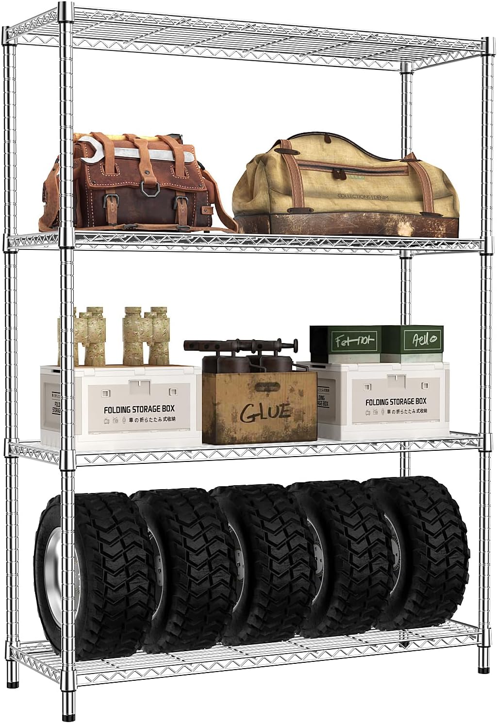 IZEUK 4-Tier Adjustable Heavy Duty Metal Wire Shelving Unit, Wide Storage Rack Organizer for Garage, Kitchen, Office, Dorm, Warehouse (Silver, 15.8" D x 45.8" W x 59.4" H, 1400 lbs Capacity)