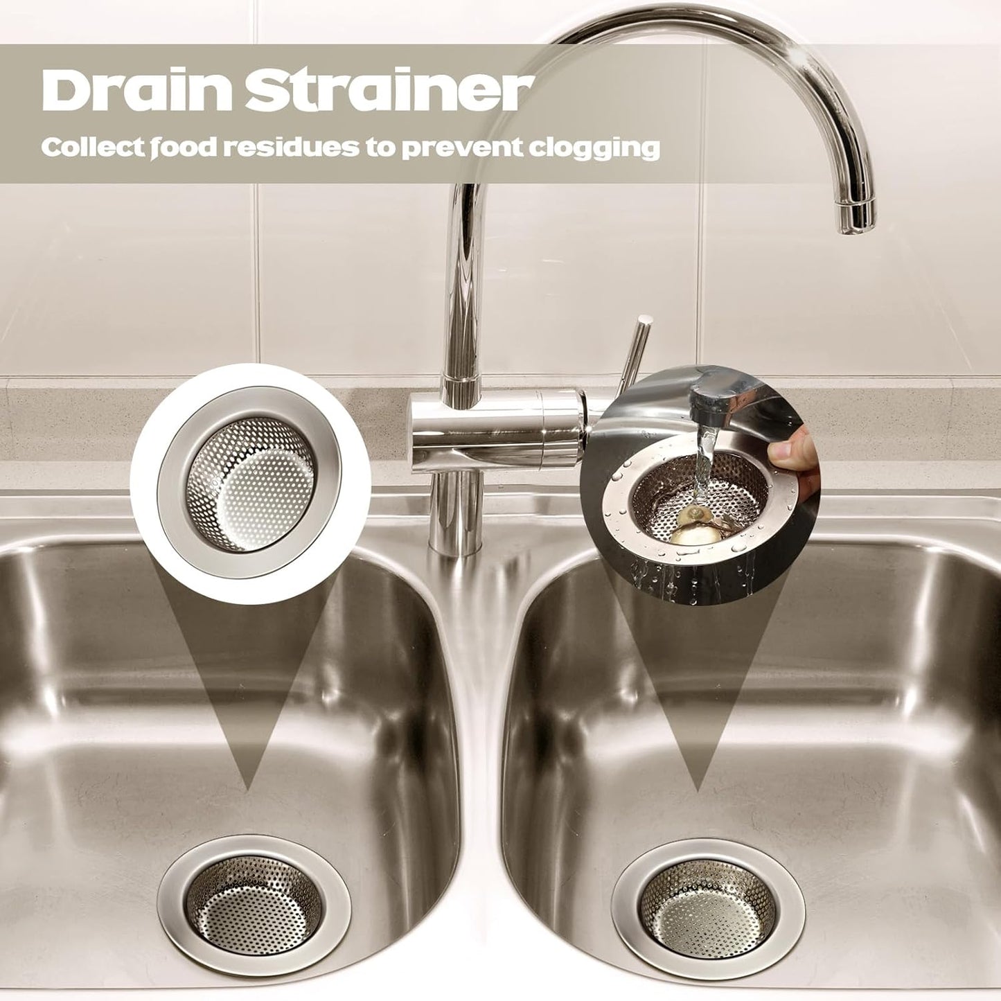 Retisee 2 Pcs Sink Strainer Stainless Steel Kitchen Sink Drain Strainer Basket Cover Mesh Hair Food Catcher, Large Wide Rim of 4.4 Diameter(Brushed Silver)