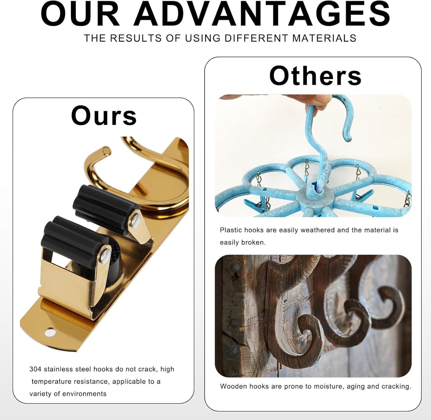 Mop Broom Holder Wall Mount, Gold Stainless Steel Tool Storage Organizer for Kitchen Garden Garage Laundry Room Bathroom and RV with 4 Slots 6 Hooks