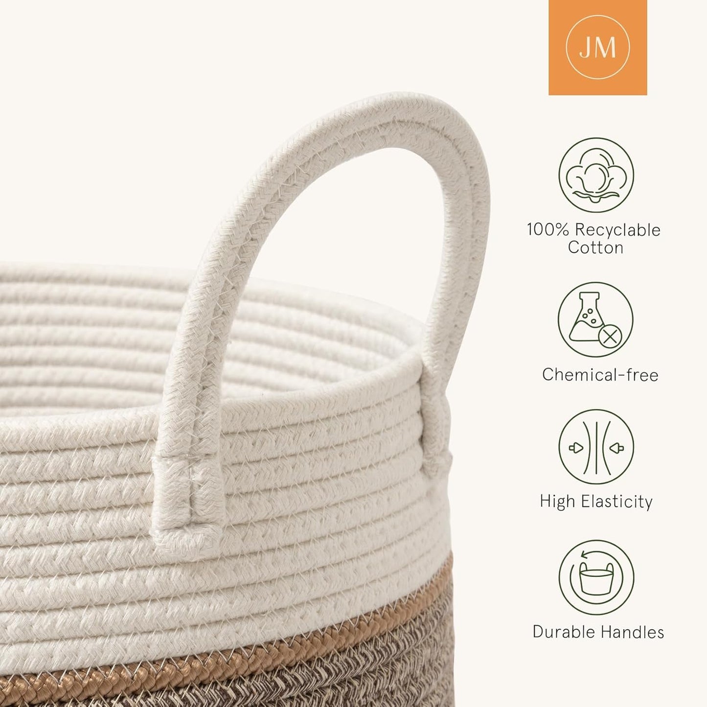 LA JOLIE MUSE Woven Basket Rope Storage Baskets - Large Cotton Organizer, Basket for Baby Blanket, Kids Toy Nursery Laundry Basket Mocha XL