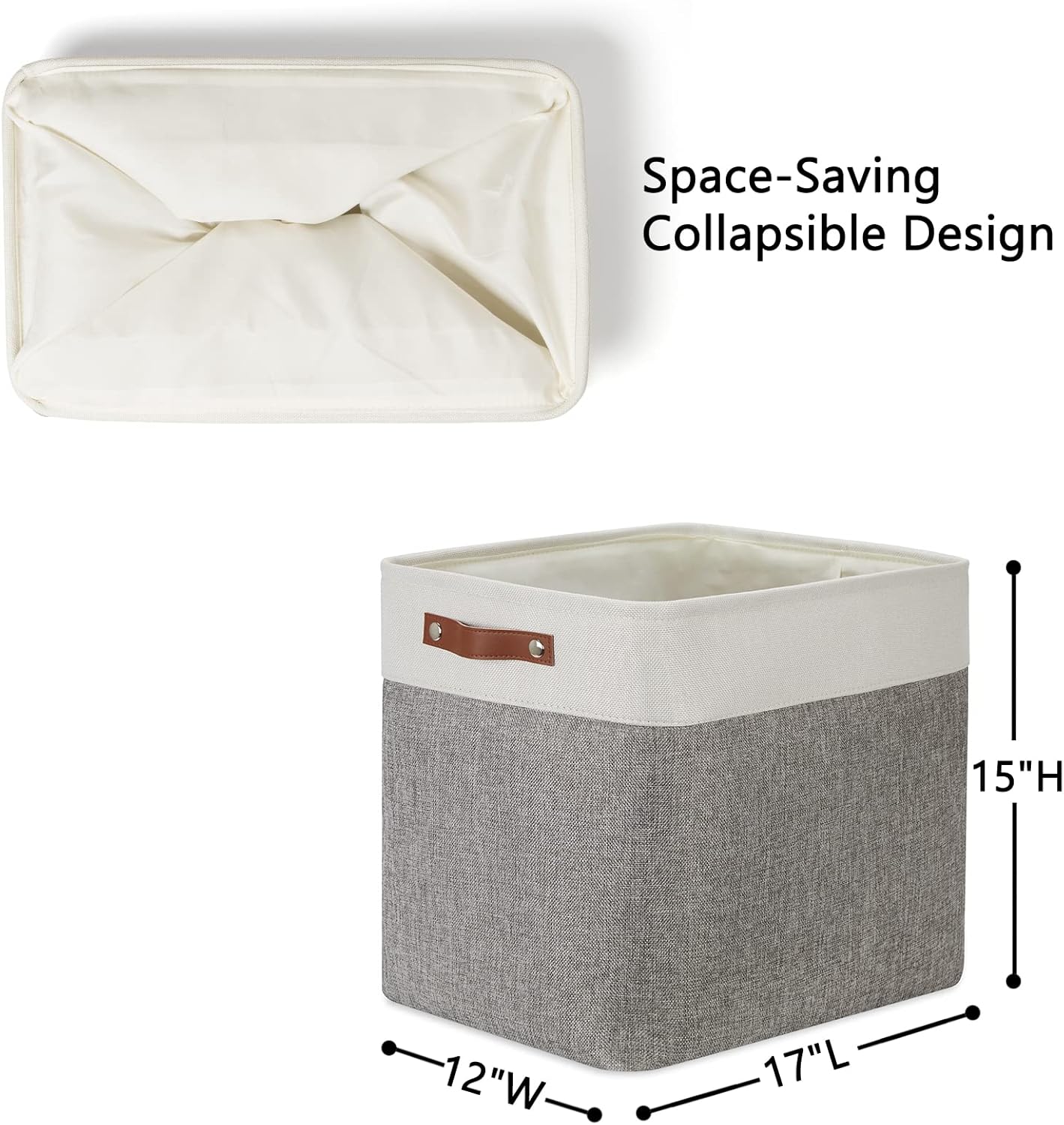 DULLEMELO Large Storage Baskets with Handles, Fabric Storage Bins for Organizing Clothes Toys Books, Canvas Storage Bin for Office Bedroom Closet Nursery Laundry Storage (White&Gray)