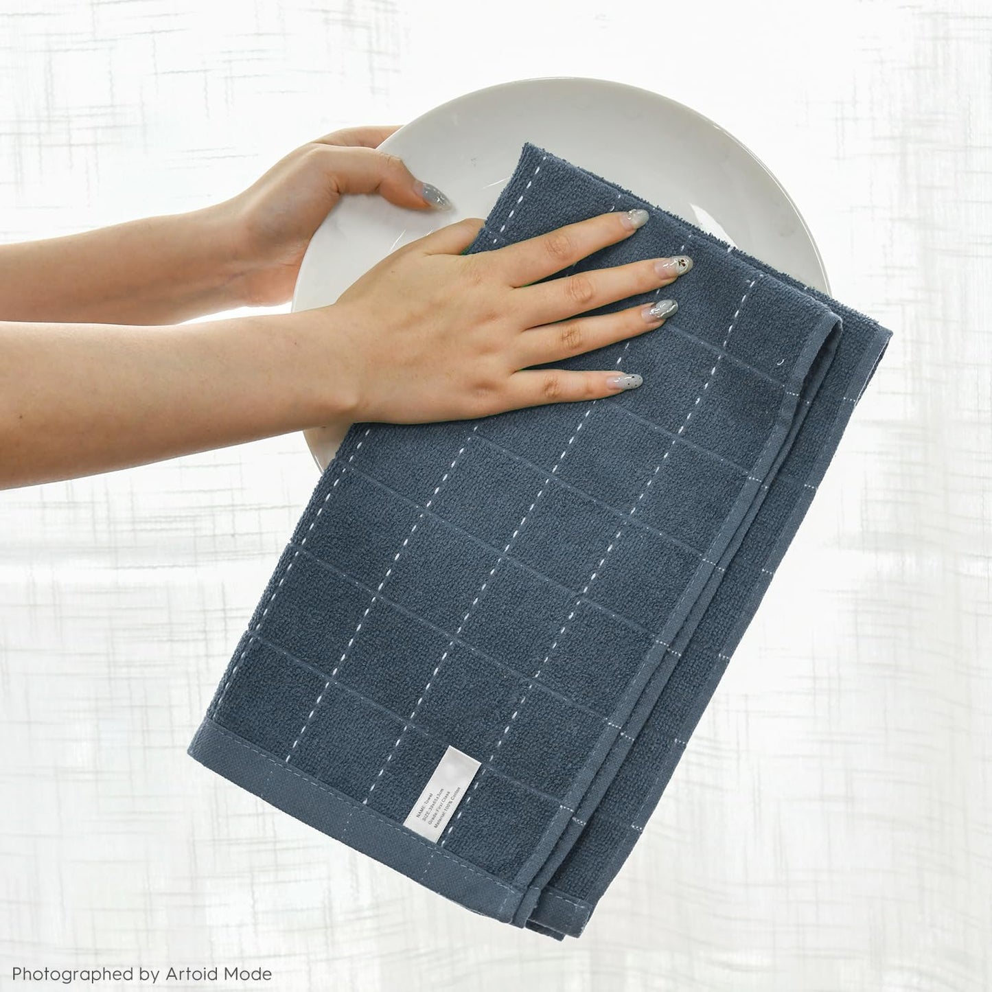 Artoid Mode Checkered Designed Cotton Beige Grey Terry Kitchen Dish Towels, 15x25 Inch Soft Absorbent Quick Drying Cleaning Tea Towels Set of 4