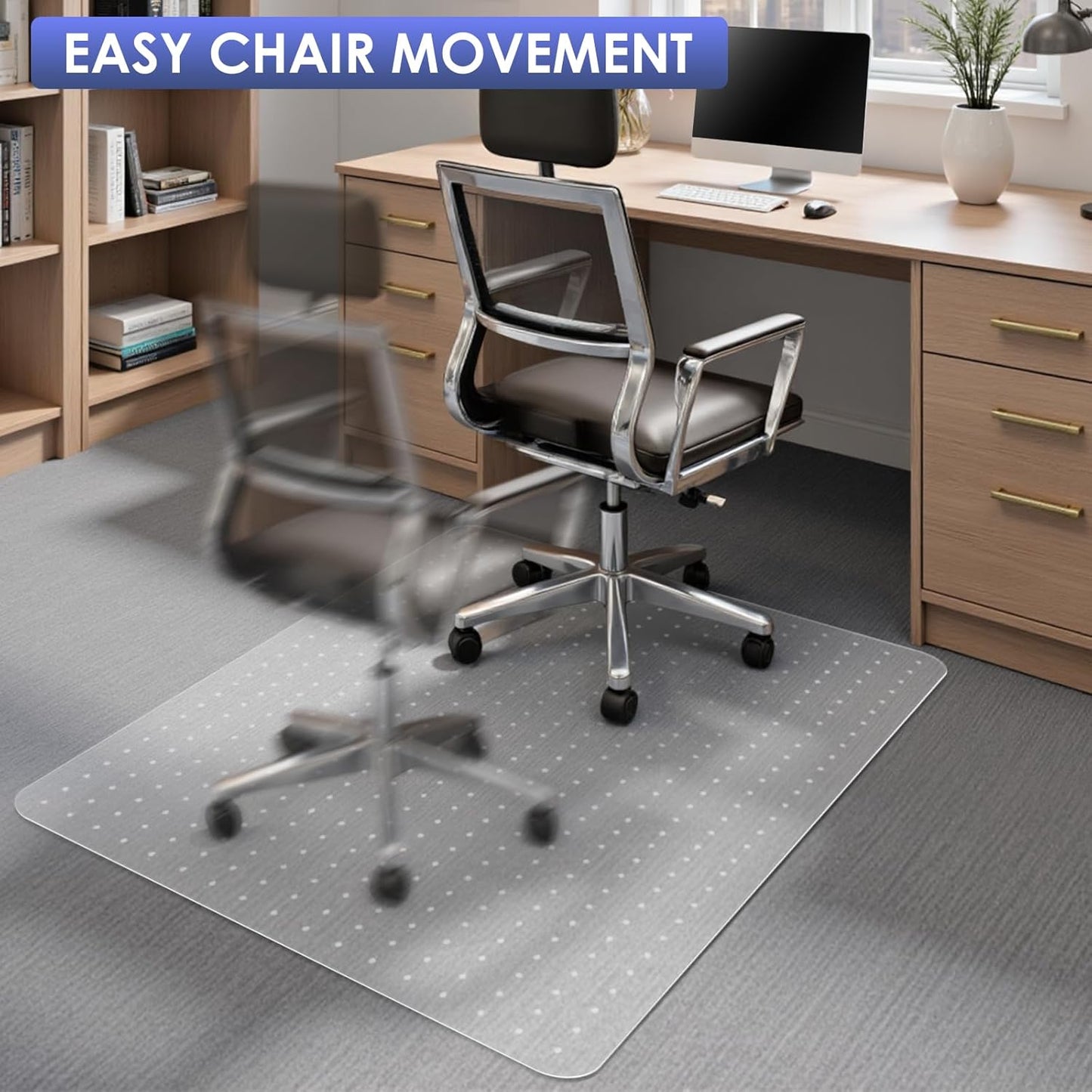 Kuyal Office Chair Mat for Carpet, 46x60 Clear Heavy Duty Computer Chair Mat, Under Desk Protector Carpeted Floors Mat, Easy Chair Movement,Ship Flat