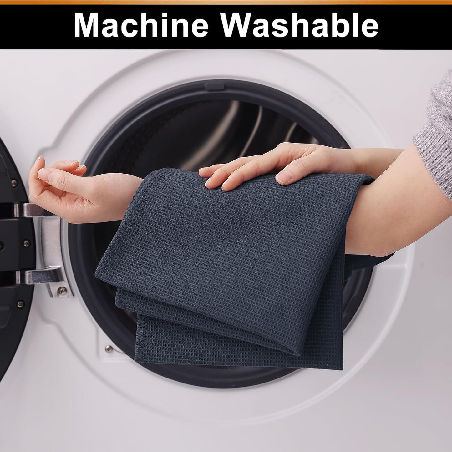 Homaxy 100% Cotton Waffle Weave Kitchen Towels - 6 Pack Soft and Absorbent Dish Towels - 16 x 26 Inches Quick Dry Hand Towels - Dark Grey