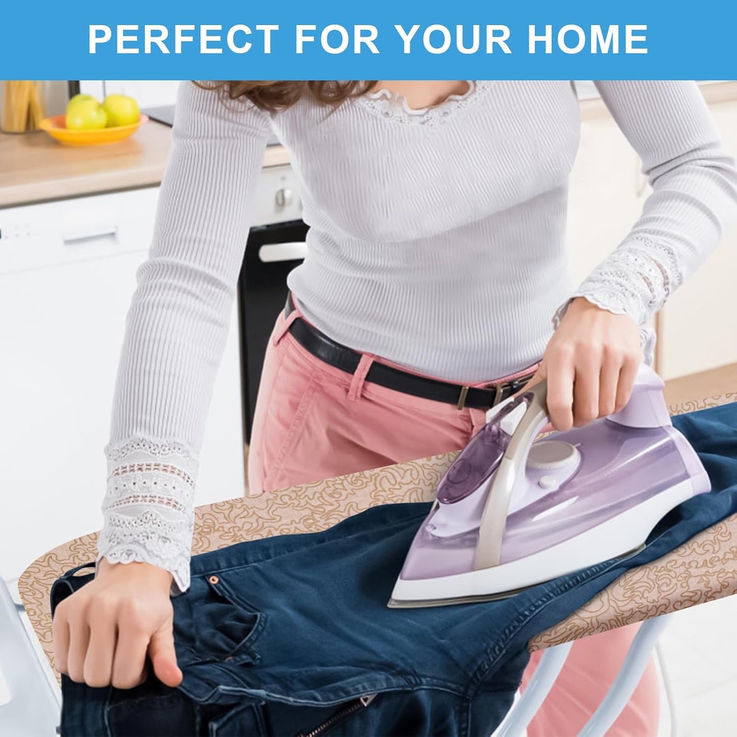 Extra-Wide Ironing Board Cover and Pad Replacement with Scorch and Stain Resistant Thick Padding and Elasticized Edge 18" x 49" Ironing Board Covers 4 Fasteners and 1 Protective Scorch Mesh Cloth