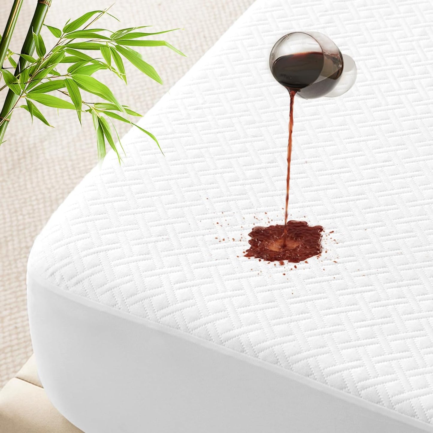 100% Waterproof King Mattress Protector, Breathable Bamboo Rayon Mattress Cover with 8”-21” Deep Pocket, Noiseless Cool 3D Air Mattress Cover, Hypoallergenic & Odor Resistant