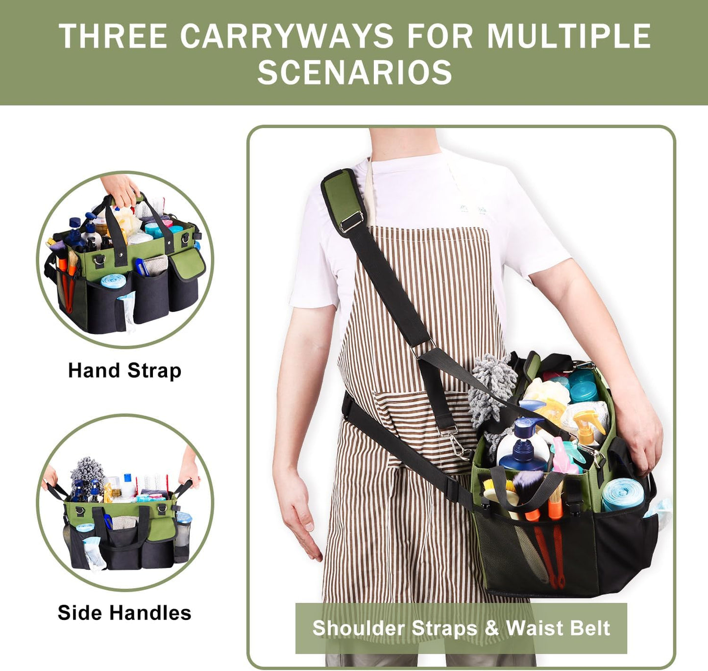 Viajero Wearable Cleaning Caddy Bag, Large Cleaning Supplies Organizer Housekeeping Supply Caddy Detailing Bag with Handle Shoulder Waist Straps for Tote Tools Products Housekeepers Car Home House