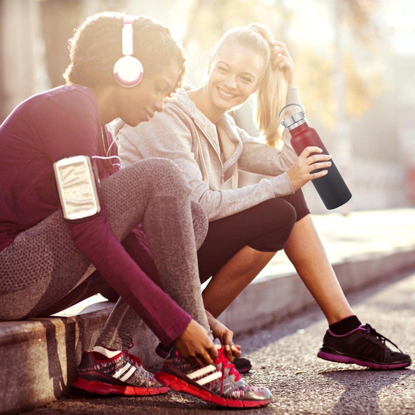 Neihepal 20 oz Insulated Water Bottles Bulk 4 Pack,Stainless Steel Double Wall Sport Bottle with Lid of Handle,Metal Reusable Thermoses Flask for School,Cyclists,Hikers,Gift (Dark Rainbow,Set of 4)