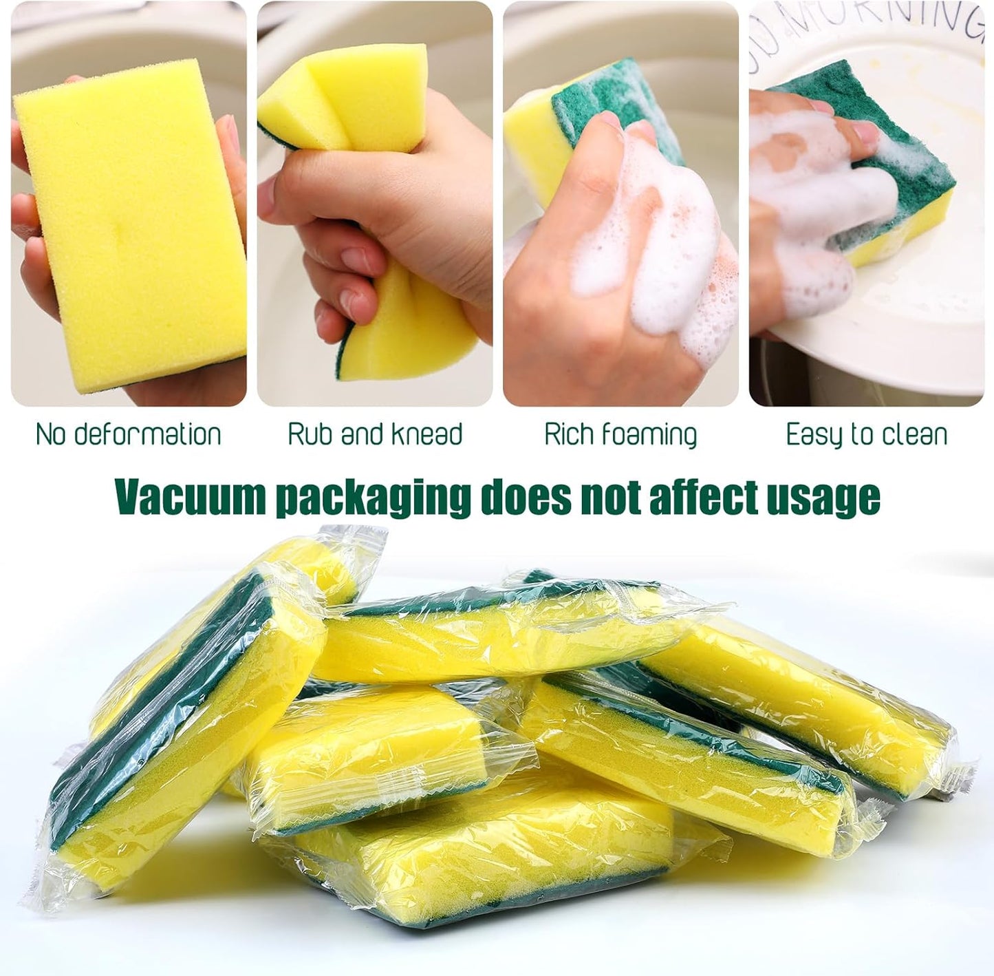 Tanlade 1000 Pcs Individually Wrapped Sponge Dishwashing Sponge Bulk Non Scratch Scrub Sponges Kitchen Scouring Pad for Household Cleaning Rental Dishes Hotel Apartment Car (Yellow,Green)