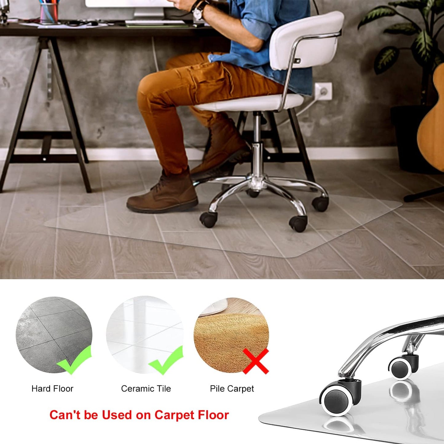 Kuyal Clear Chair Mat, Hard Floor Use, 6'×9' Transparent Office Home Floor Protector mat Chairmats (72" X 108" Rectangle)