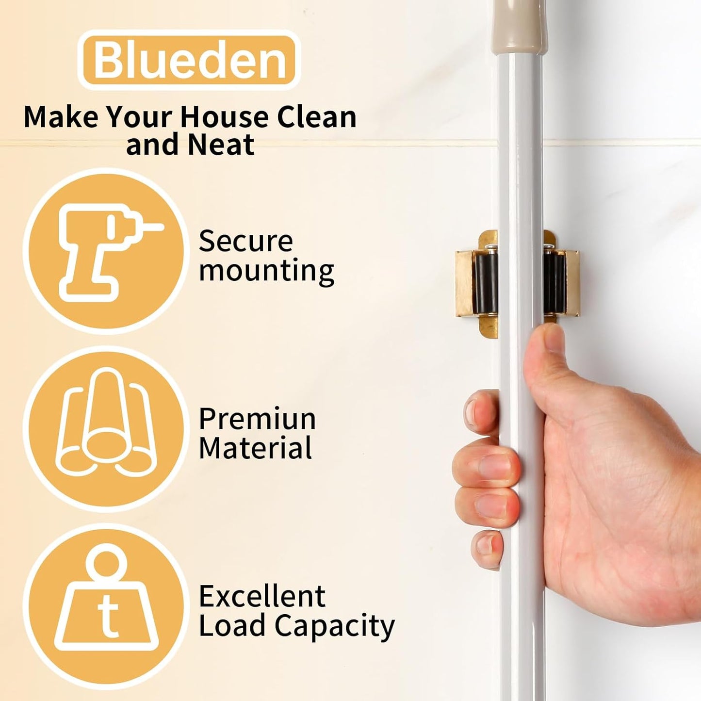 4pcs Anti-Slip Broom and Mop Holder,Wall Mounted Utility Rack with Screws,Stainless Steel Heavy Duty Mop and Broom Hanger,Space-Saving for Kitchen,Home,Bathroom,Garden,Garage Storage.Gold