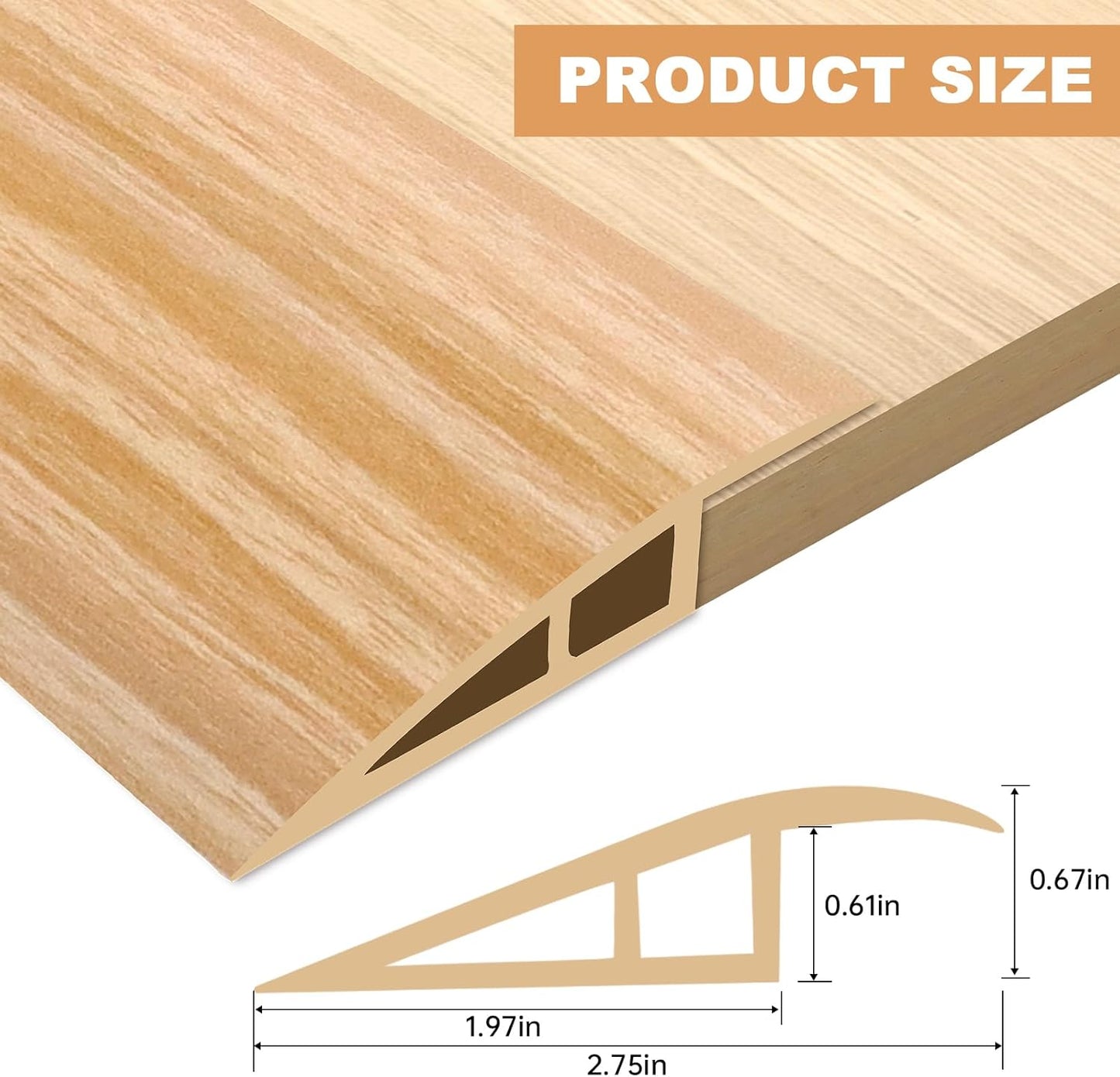Vinyl Door Threshold Flooring Transition Strip Self Adhesive Carpet Edging Strip for Laminate Doorway Edge Threshold from 2/5" to 3/5" (Light Yellow Wood Grain, 6.6 Ft)