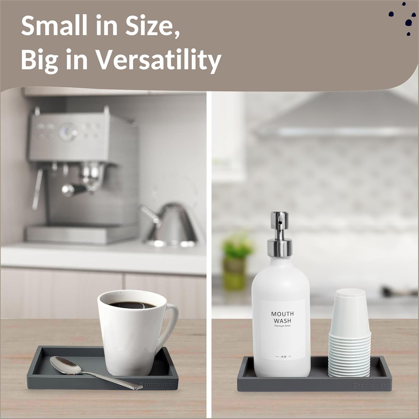 Countertop and Vanity Tray - 2 PC Small 7.7" Silicone Bathroom Trays, Kitchen Soap Tray, Dish Sponge Soap Holder Kitchen Sink Organizer Caddy, Bathroom Counter Trays for Lotion Dispenser