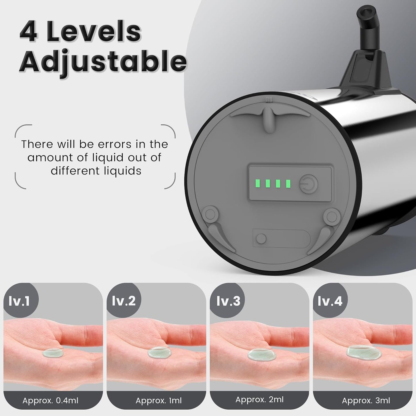 Automatic Soap Dispenser Touchless 11.8oz/350ml Four-Level Adjustable Dispenser Volume，Stainless Steel Material,Battery Powered for Wide Compatibility in Kitchen, Bathroom, Hotel & Office