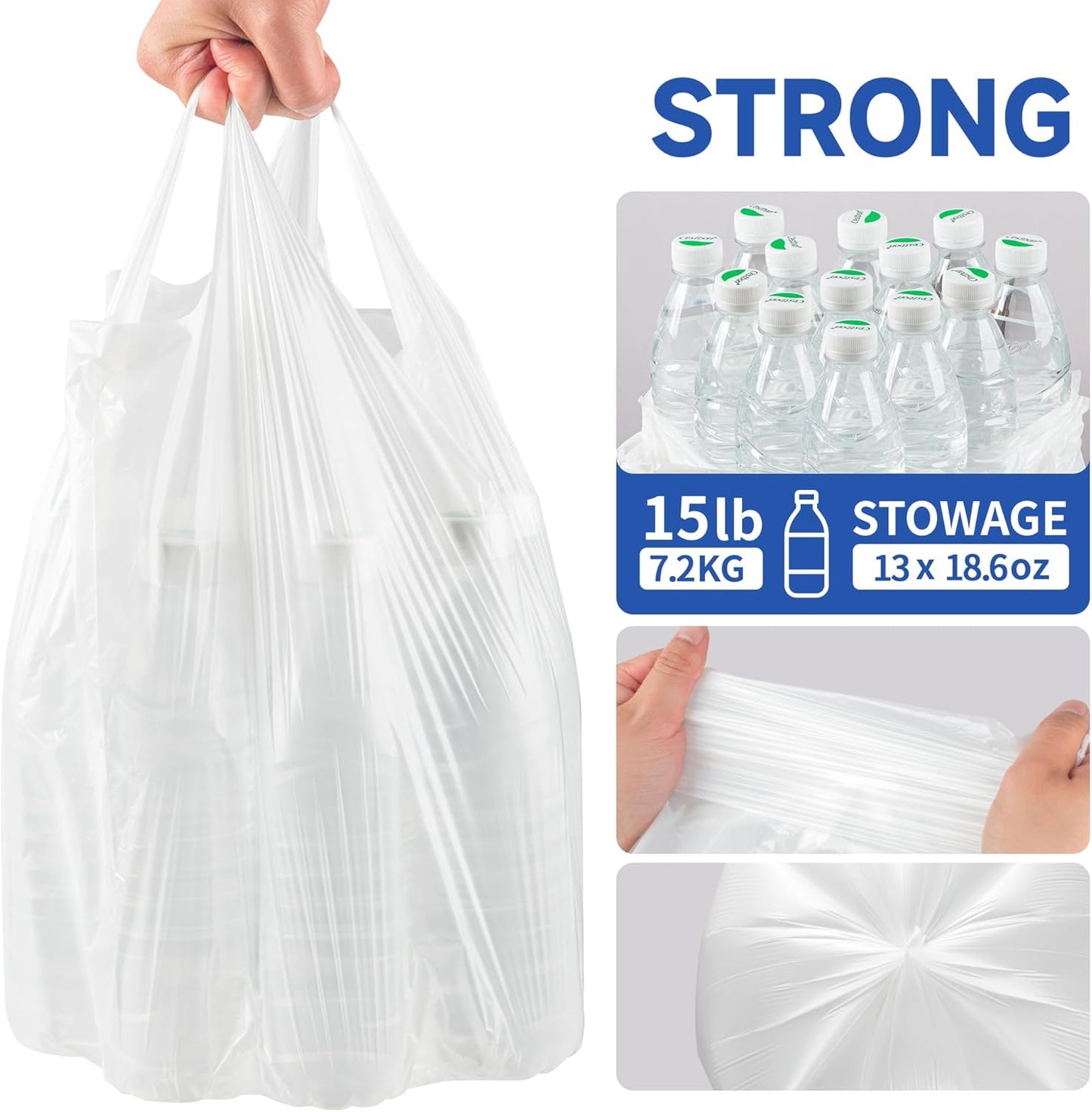 Small Trash Bags with Handles 2.6 Gallon 200 Count White - Ocean Plastic Upcycling - Plastic Garbage Bags, Can Bin & Waste Basket Liner for Kitchen, Bathroom, Office and Pets