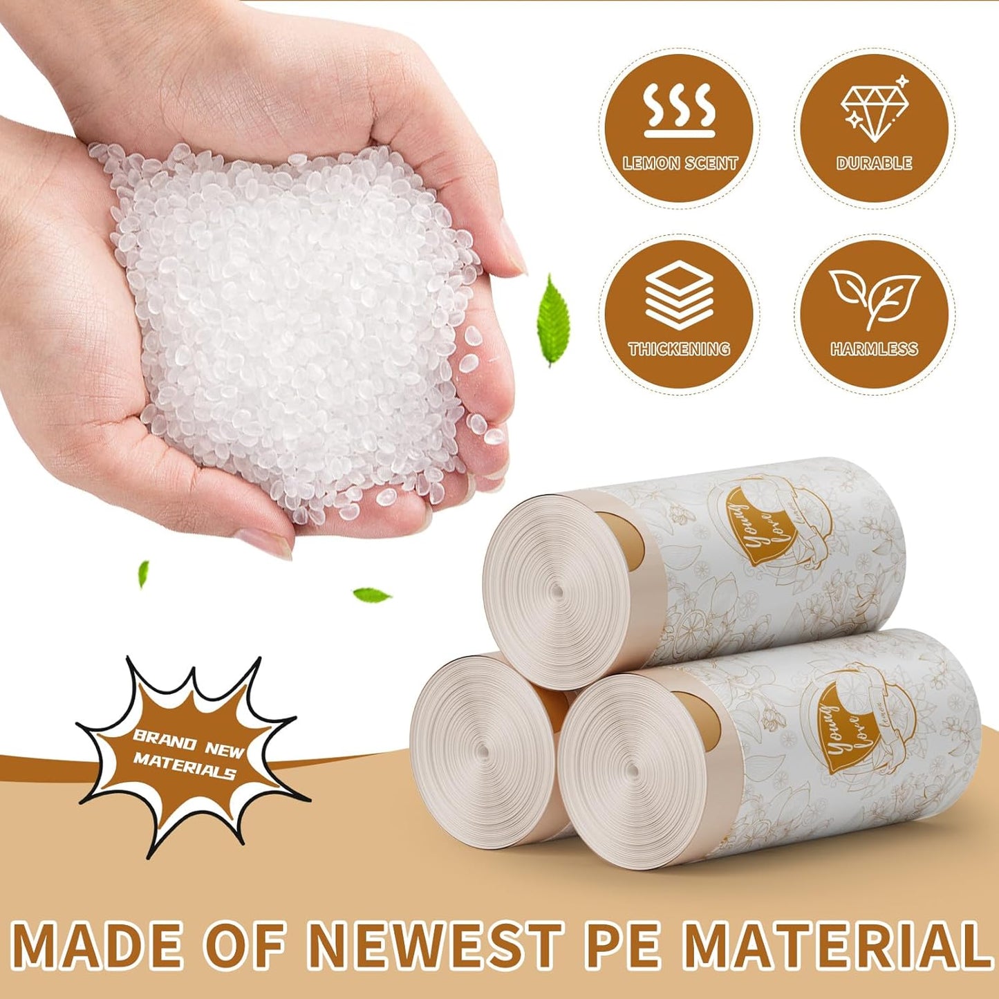 VOK 13 Gallon Trash Bags with Lemon Print & Drawstring, Tear-Resistant Tall Kitchen Garbage Bags, Heavy-Duty Kitchen Trash Bags for Home, 50 Counts