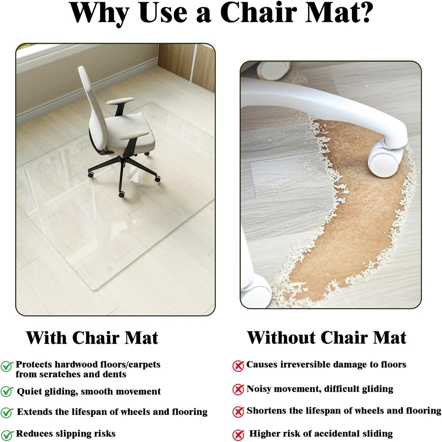 Koonmi Tempered Glass Chair Mat for Hardwood Floors & Carpets, 54" x 72“ Transparent Heavy Duty Office Floor Protector with Noise-Free Gliding Shatterproof for Home Office Desk