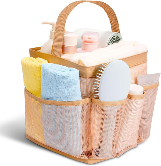 Shower Caddy for College Dorm Room Essentials for Girls with 9 Pockets,Large-Capacity Shower Basket,Quick Dry Toiletry Tote Bag for Women,Outdoor Gym,Travel,Swim,Beach Camping Essentials-Brown