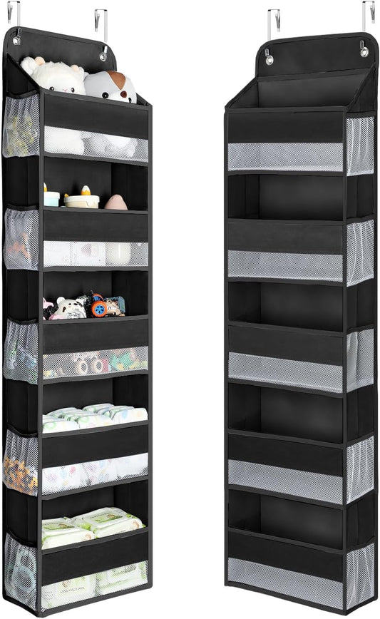 Yecaye 1 Pc Over the Door Organizer with 5 Bins 10 Side Pockets, 44lbs Load Hanging Bathroom and Bedroom Organizer, behind the Door Hanging Organizers for Nursery Newborn Baby Essential Stuff Black