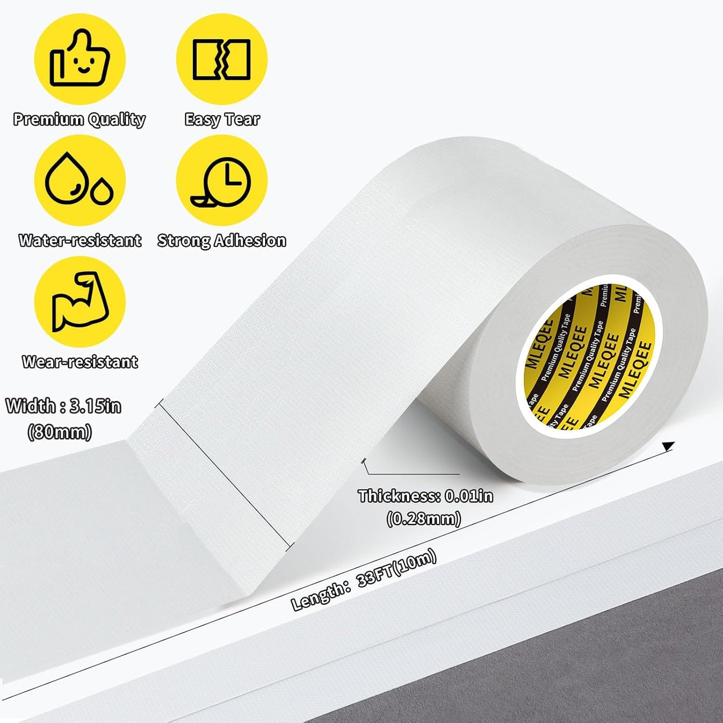 Duct Tape Heavy Duty Single Sided, Strong Adhesive High Strength, Waterproof Mesh Tape for Indoor and Outdoor Repairing Sealing Bonding, Easy Use Hand Tearable, 3.15 Inch x 33 Feet, White