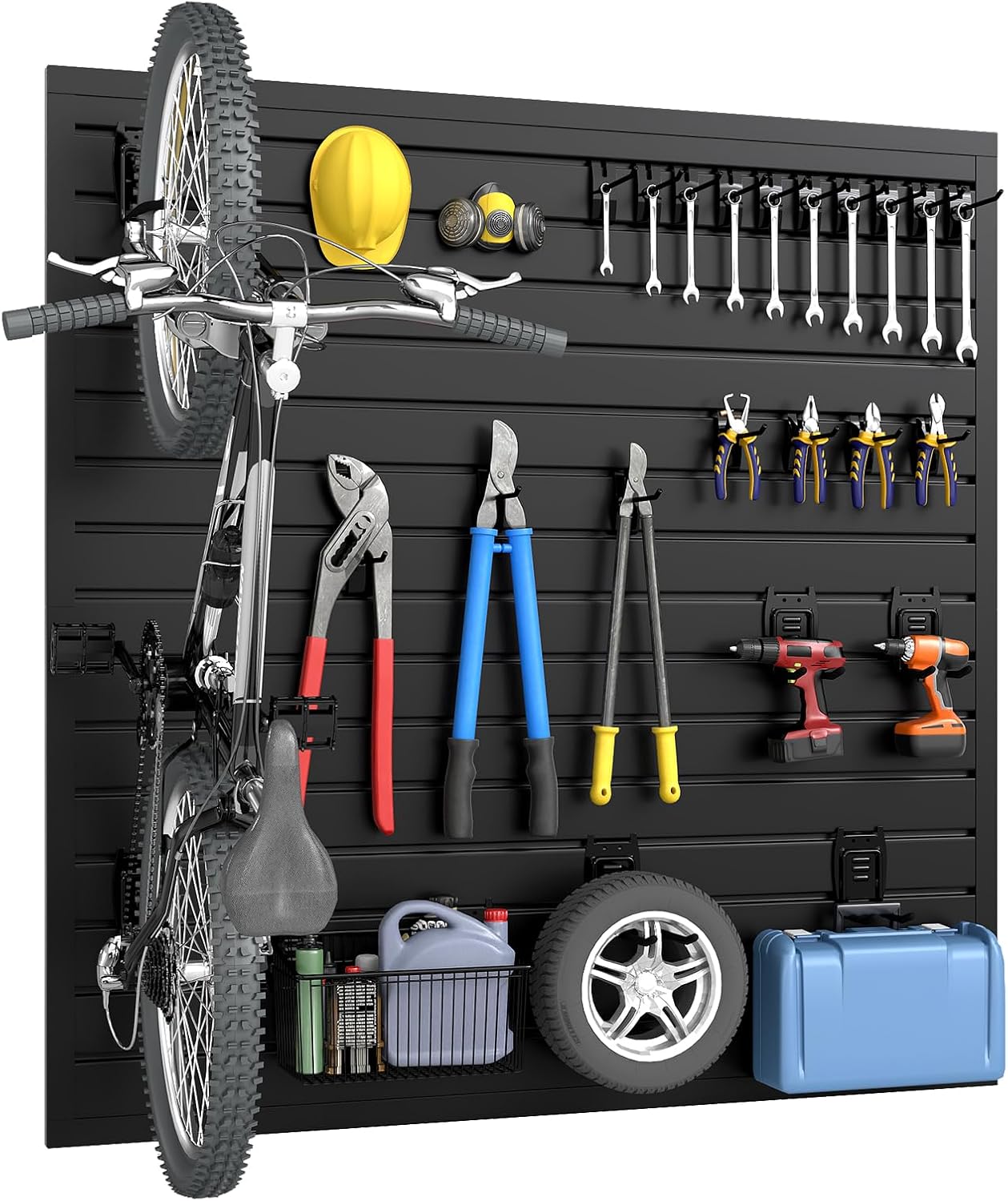 DoCred Slatwall Paneling Organizer, 4x4 FT PVC Garage Slat Wall Storage Systems, Heavy Duty Mounted Slat Peg Board for Tool Organization Ladder Bike Rack (Black)