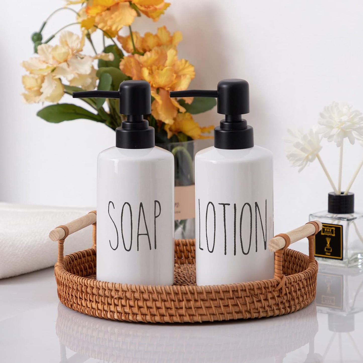 FE Soap Dispenser, 10oz Ceramic Liquid Soap Dispenser for Bathroom Countertop with Plastic Pump(SOAP)