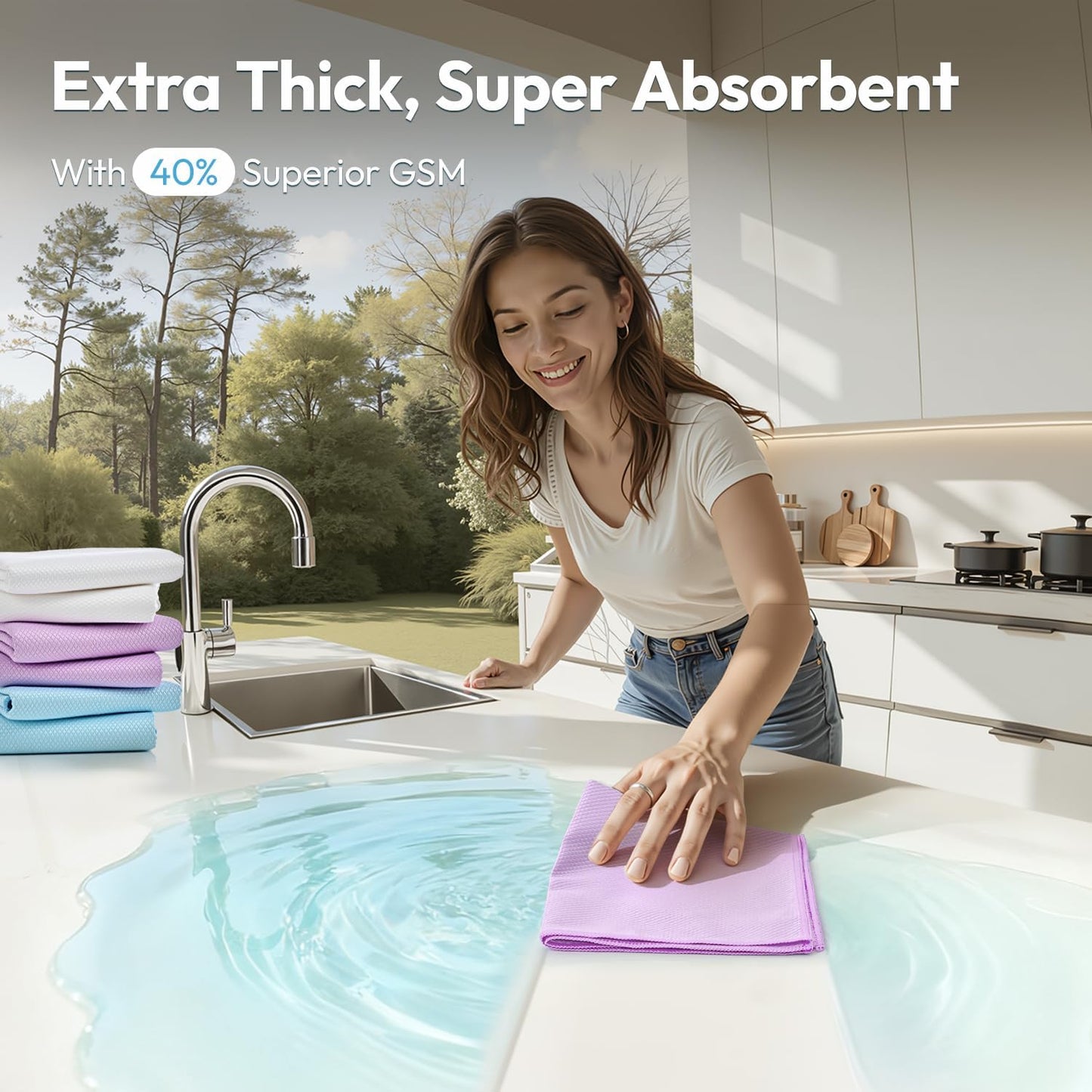 Nanoscale Microfiber Cloths 15.55”x 15.55”, Glass Window Mirror Stainless Steel Car Cleaning, Streak-Free, Lint-Free, Super Thick & Absorbent, Reusable, 6 Pack (Blue)