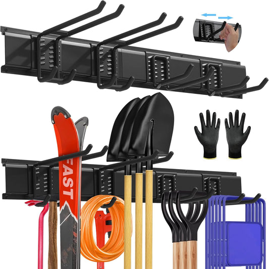 Garage Storage, Garage Organization, Garage Tool Organizer Wall Mount, Garden Tool Organization and Storage 32.1 Inches, Max 300lbs Adjustable Metal Hooks, Hangers Garden Yard Tool Rack,