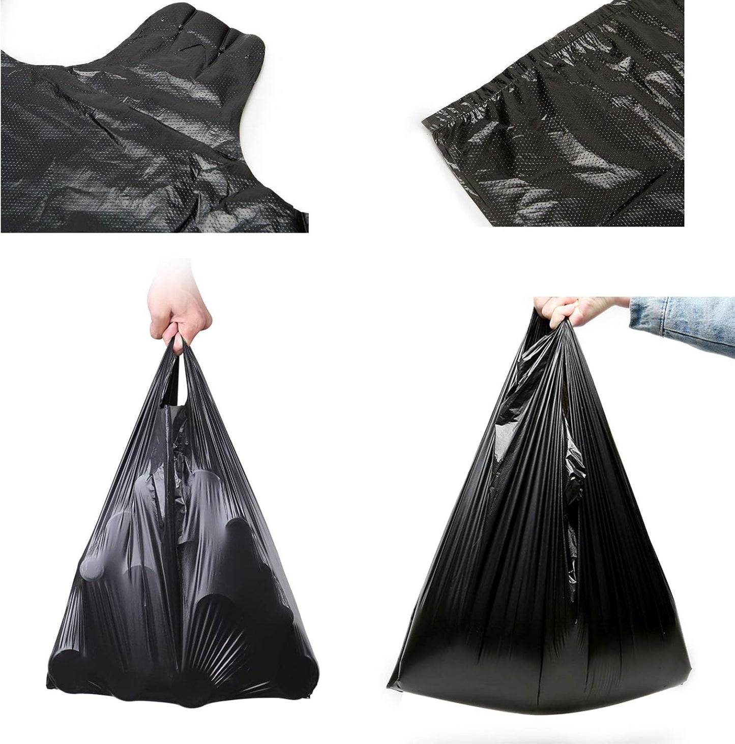 YYaaloa 100 pcs Black Trash Bags with Handles - 14x22 Super Thick 1.8mil Plastic Rubbish Bags for Office, Picnic, Kitchen, Bulk Use