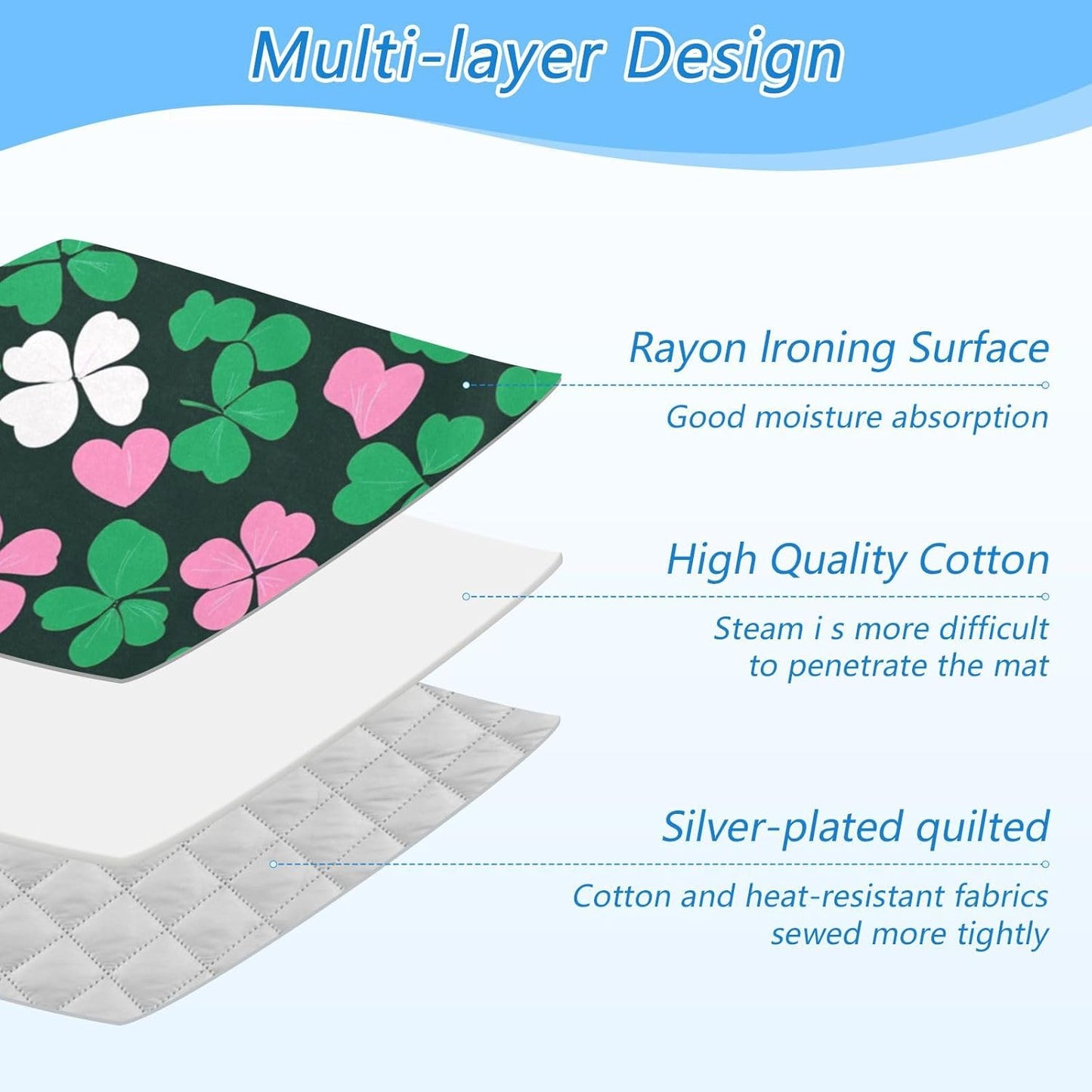 Ironing Mat Portable Ironing Pad Ironing Blanket for Table Top Heat Resistance Double-Side Using Travel Large 47.2 x 27.6 Inch Foldable Lightweight Clover Hearts